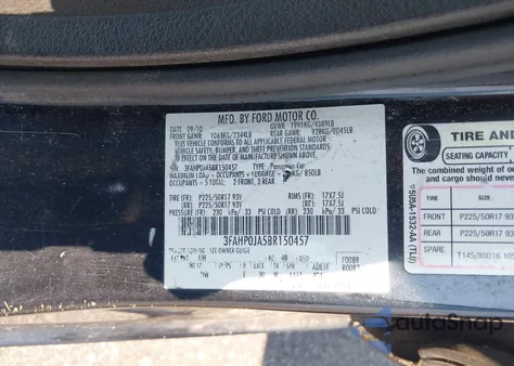 2011 Ford Fusion Sel из США, поврежденный, VIN 3FAHP0JA5BR150457